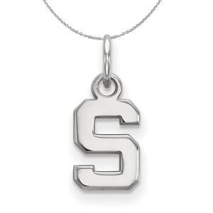 Sterling Silver Michigan State XS (Tiny) Initial S Necklace, 24 Inch
